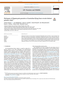 Phylogeny of Hepatocystis Parasites of Australian Flying Foxes