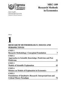 MEC-109 Research Methods in Economics Indira Gandhi National Open University School of Social Sciences