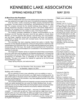 Kennebec Lake Association Spring Newsletter May 2010