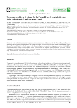 Taxonomic Novelties in Erysimum for the Flora of Iran: E