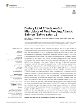 Dietary Lipid Effects on Gut Microbiota of First Feeding Atlantic Salmon (Salmo Salar L.)