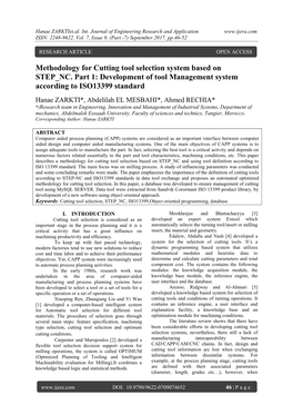 Methodology for Cutting Tool Selection System Based on STEP NC. Part 1: Development of Tool Management System According to ISO13399 Standard