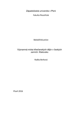 Západočeská Univerzita V Plzni Fakulta Filozofická Bakalářská Práce