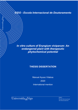 Escola Internacional De Doutoramento in Vitro Culture of Eryngium Viviparum