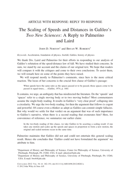 The Scaling of Speeds and Distances in Galileo's Two New Sciences: A