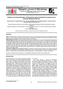 Malaysian Journal of Microbiology, Vol 16(1) 2020, Pp