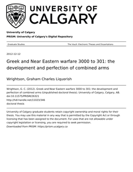 Greek and Near Eastern Warfare 3000 to 301: the Development and Perfection of Combined Arms