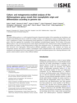 And Metagenomics-Enabled Analyses of the Methanosphaera Genus Reveals Their Monophyletic Origin and Differentiation According to Genome Size