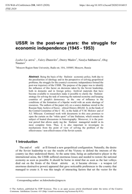 USSR in the Post-War Years: the Struggle for Economic Independence (1945 - 1953)