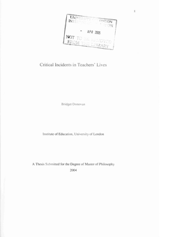 APR 2005 Critical Incidents in Teachers' Lives