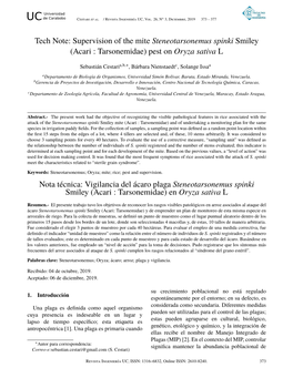 Tech Note: Supervision of the Mite Steneotarsonemus Spinki Smiley (Acari : Tarsonemidae) Pest on Oryza Sativa L