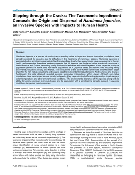 The Taxonomic Impediment Conceals the Origin and Dispersal of Haminoea Japonica, an Invasive Species with Impacts to Human Health