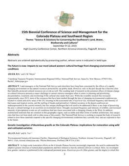 15Th Biennial Conference of Science and Management for the Colorado