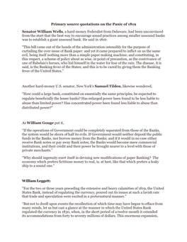 Primary Source Quotations on the Panic of 1819 Senator William Wells, a Hard-Money Federalist from Delaware, Had Been Unconvince