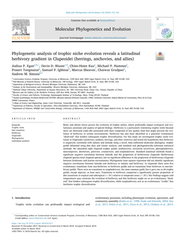 Phylogenetic Analysis of Trophic Niche Evolution Reveals a Latitudinal T Herbivory Gradient in Clupeoidei (Herrings, Anchovies, and Allies) ⁎ Joshua P