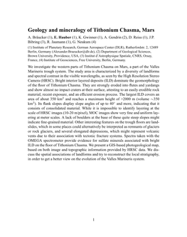 Geology and Mineralogy of Tithonium Chasma, Mars A