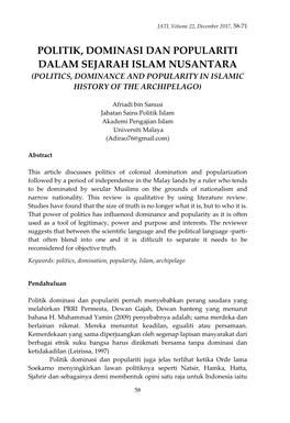 Politik, Dominasi Dan Populariti Dalam Sejarah Islam Nusantara (Politics, Dominance and Popularity in Islamic History of the Archipelago)