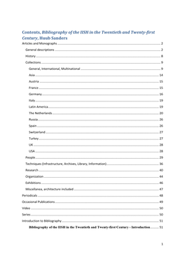 Contents, Bibliography of the IISH in the Twentieth and Twenty-First Century, Huub Sanders Articles and Monographs