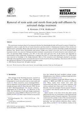 Removal of Resin Acids and Sterols from Pulp Mill Effluents by Activated