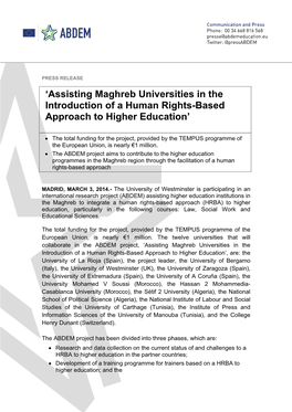 'Assisting Maghreb Universities in the Introduction of a Human