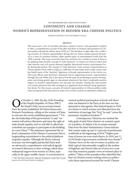 Women's Representation in Reform-Era Chinese Politics Edmund Downie, Yale University (2014)