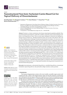 Nanostructured Non-Ionic Surfactant Carrier-Based Gel for Topical Delivery of Desoximetasone