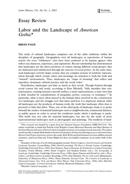 Essay Review Labor and the Landscape of American Gothic*