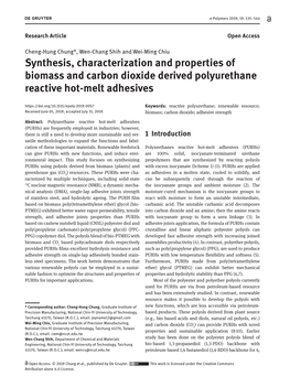 Synthesis, Characterization and Properties of Biomass and Carbon Dioxide Derived