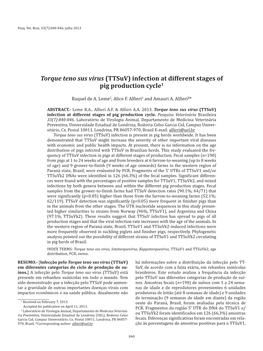 Torque Teno Sus Virus (Ttsuv) Infection at Different Stages of Pig Production Cycle1