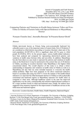 Comparing Patterns and Variations in Health Status Between Tribes and Non- Tribes in Odisha of Eastern India with Special Reference to Mayurbhanj District