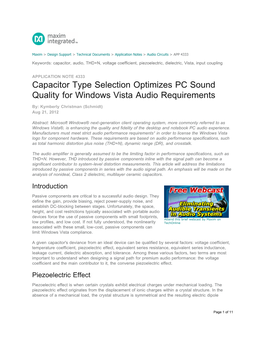 Capacitor Type Selection Optimizes PC Sound Quality for Windows Vista Audio Requirements
