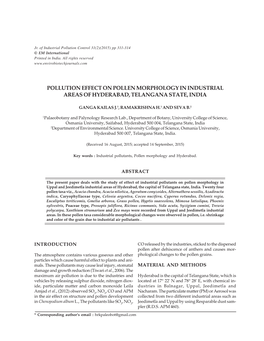 Pollution Effect on Pollen Morphology in Industrial Areas of Hyderabad, Telangana State, India