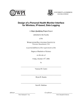 Design of a Personal Health Monitor Interface for Wireless, IP-Based, Data Logging