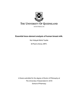 Essential Trace Element Analysis of Human Breast Milk