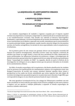 La Arqueología De Asentamientos Urbanos En Chile