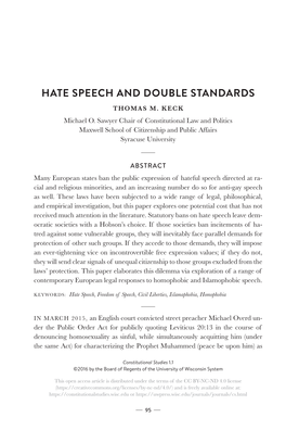 Hate Speech and Double Standards Thomas M