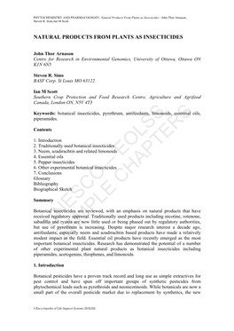 Natural Products from Plants As Insecticides - John Thor Arnason, Steven R