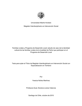 Universidad Alberto Hurtado Magister Interdisciplinario En Intervención Social Familias Rurales Y Programa De Desarrollo Local