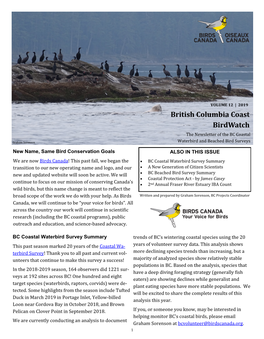 British Columbia Coast Birdwatch the Newsletter of the BC Coastal