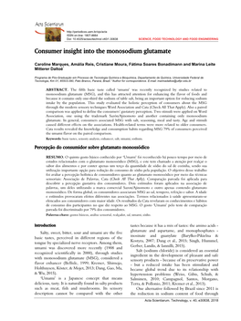 Consumer Insight Into the Monosodium Glutamate