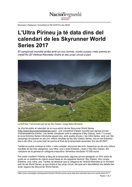 L'ultra Pirineu Ja Té Data Dins Del Calendari De Les Skyrunner World