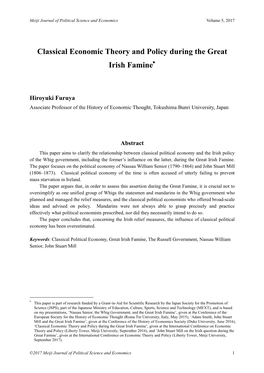 Classical Economic Theory and Policy During the Great Irish Famine