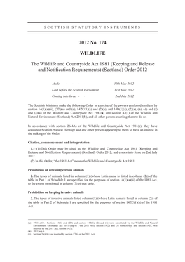 (Keeping and Release and Notification Requirements) (Scotland) Order 2012