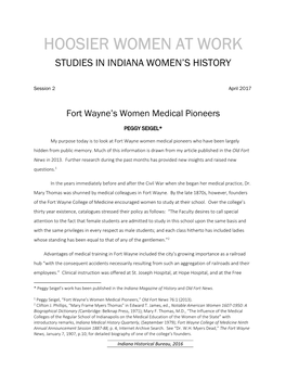 Hoosier Women at Work Studies in Indiana Women’S History