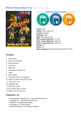 Poison Seven Days Live Mp3, Flac, Wma