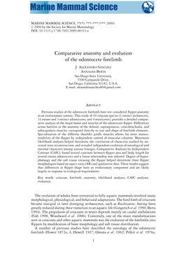 Comparative Anatomy and Evolution of the Odontocete Forelimb