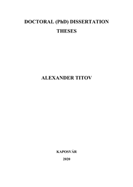 DOCTORAL (Phd) DISSERTATION THESES ALEXANDER TITOV