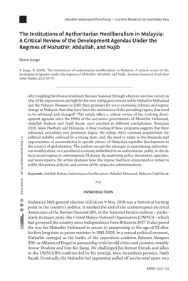 The Institutions of Authoritarian Neoliberalism in Malaysia: a Critical Review of the Development Agendas Under the Regimes of Mahathir, Abdullah, and Najib