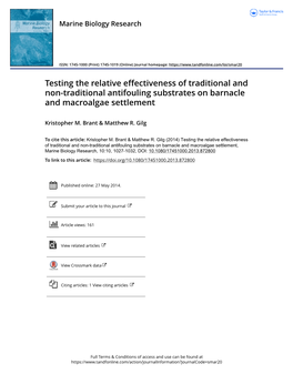 Testing the Relative Effectiveness of Traditional and Non-Traditional Antifouling Substrates on Barnacle and Macroalgae Settlement