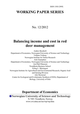 WORKING PAPER SERIES Balancing Income and Cost in Red Deer